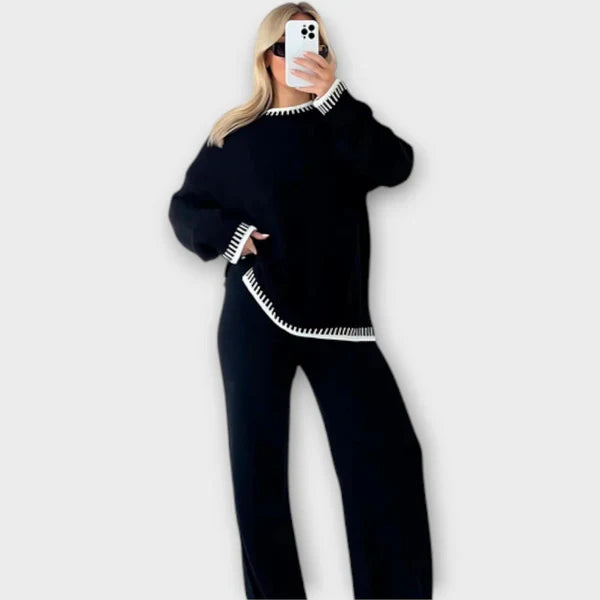 Gerda® | 2-delt Sæt med Strikket Top og Brede Bukser