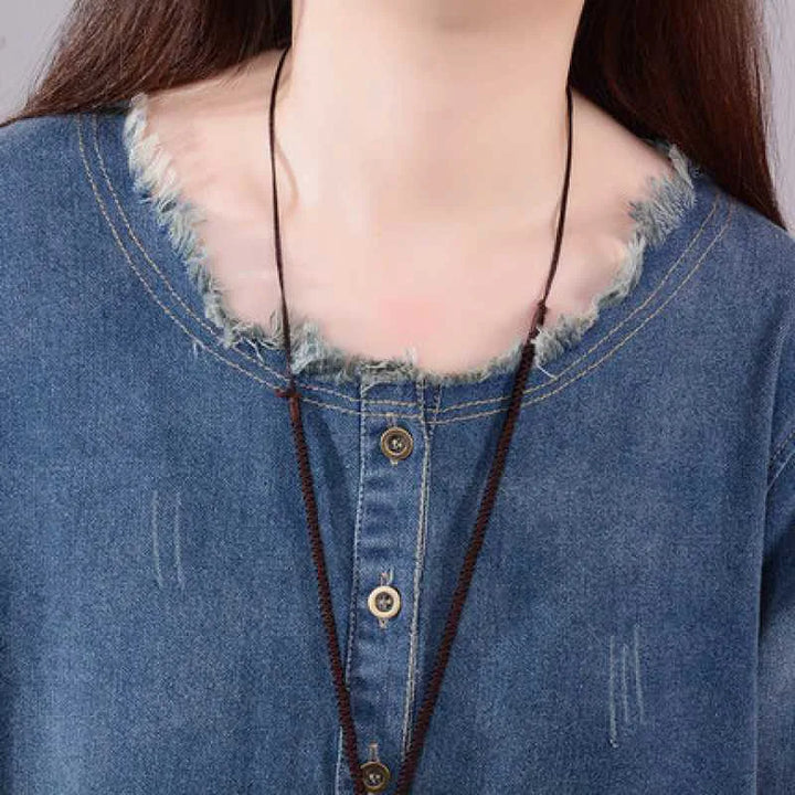 Liselotte® | Løs Denim Kjole med Lange Ærmer