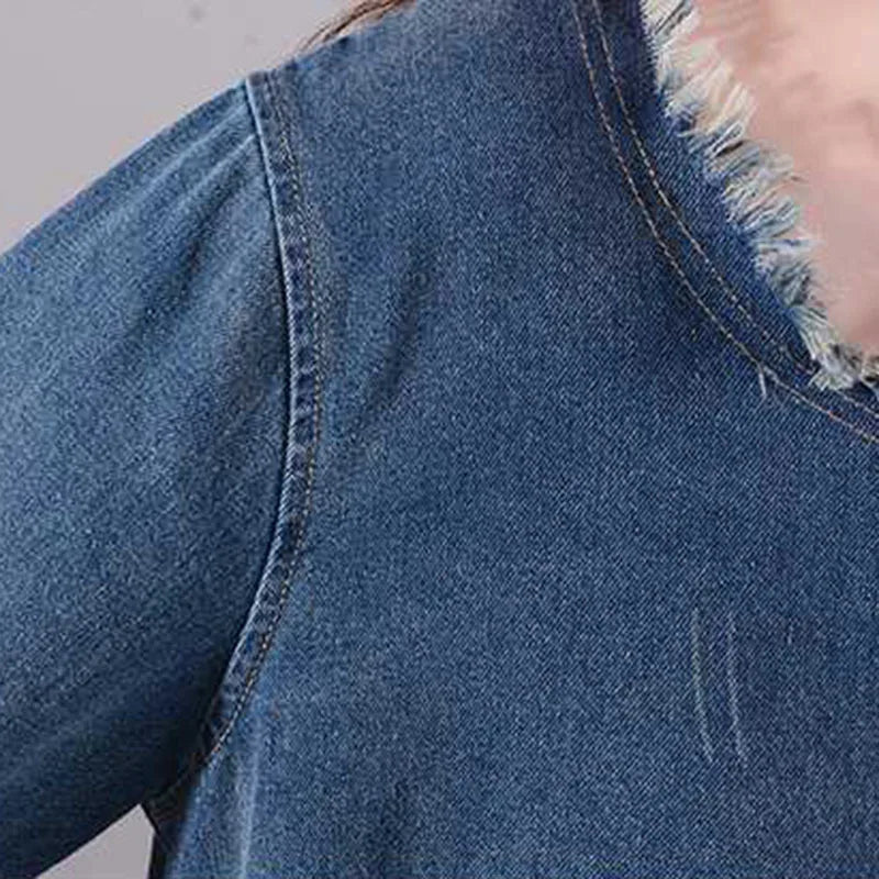 Liselotte® | Løs Denim Kjole med Lange Ærmer