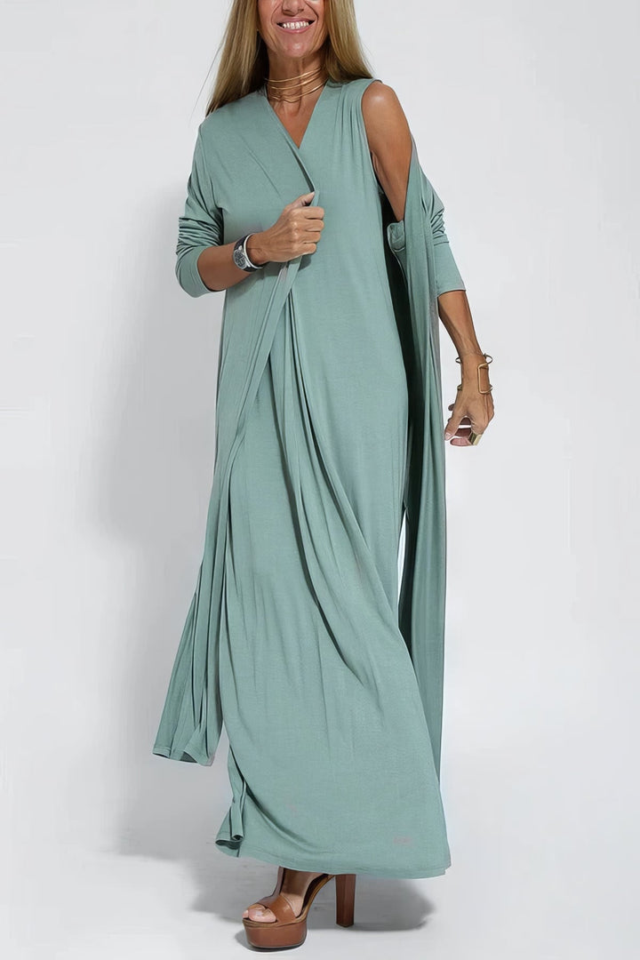 Yrsa® | Elegant lang kjole + matchende cardigan i GAVE